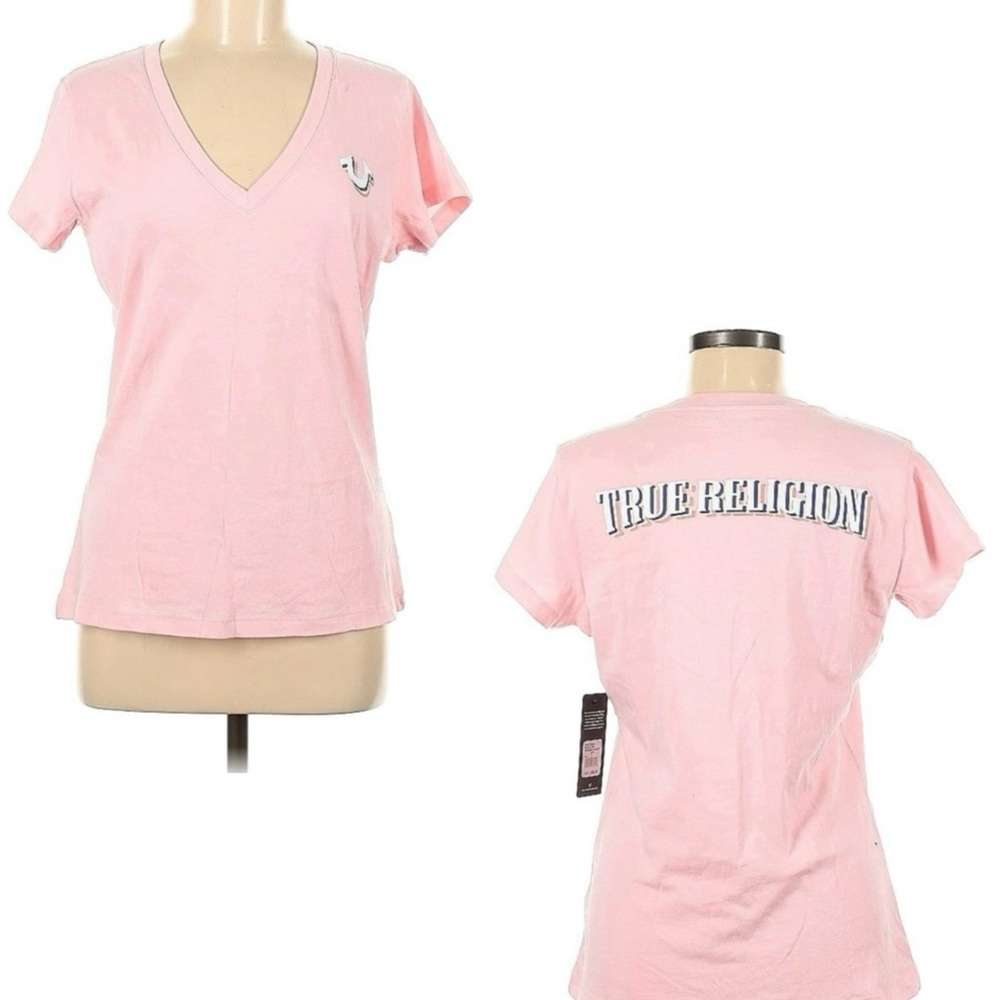 NWOT True Religion V Neck Gradient Logo Slim T Shirt